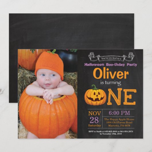 Halloween Birthday Party Invitation Foto Kaart (Voorkant / Achterkant)