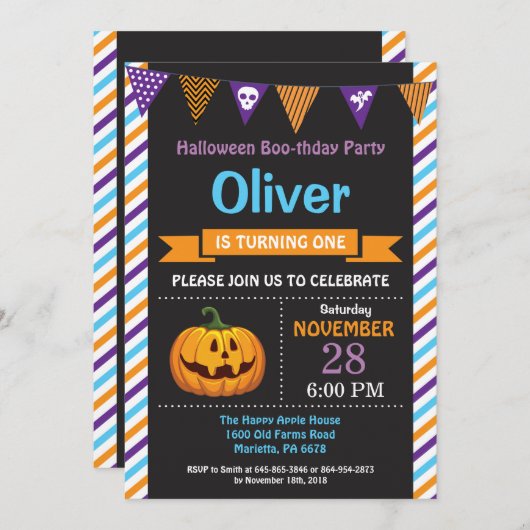 Halloween Birthday Party Invitation Kaart (Voorkant / Achterkant)