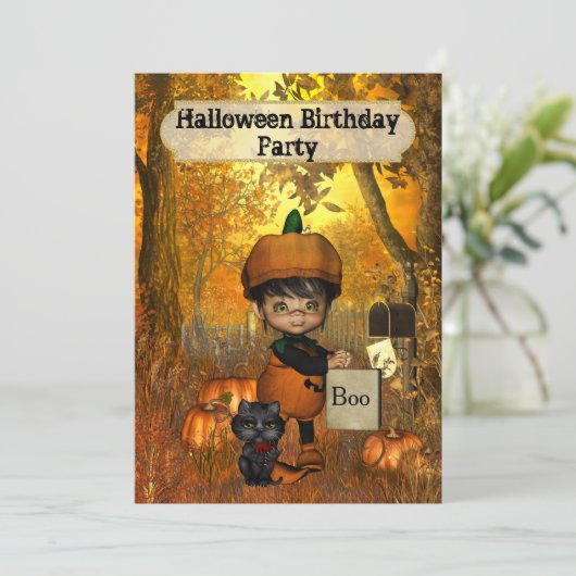 Halloween Birthday Party Invitation Kaart (Staand voorkant)