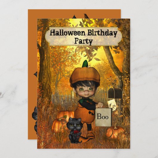 Halloween Birthday Party Invitation Kaart (Voorkant / Achterkant)