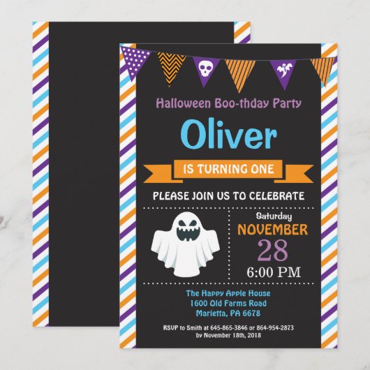 Halloween Birthday Party Invitation Kaart (Voorkant / Achterkant)