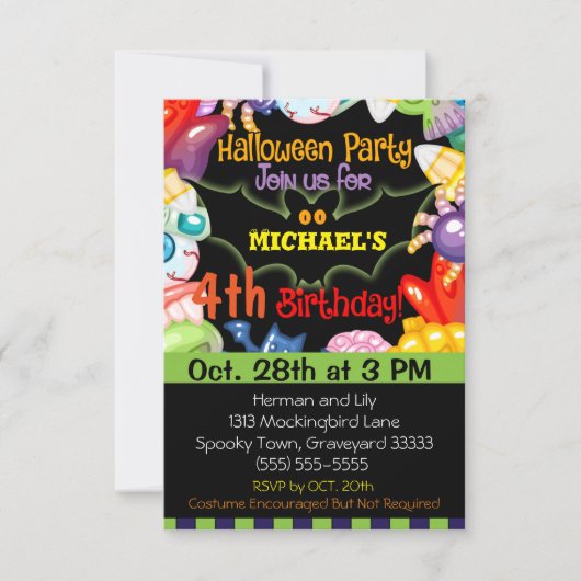 Halloween Birthday Party Invitation Kaart (Voorkant)