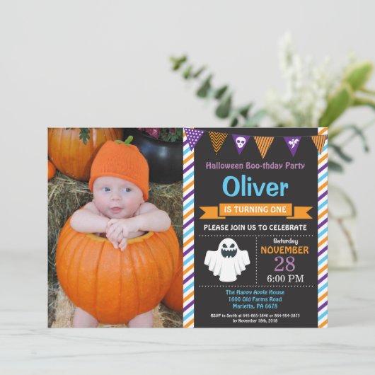 Halloween Birthday Party Invitation Kaart (Staand voorkant)