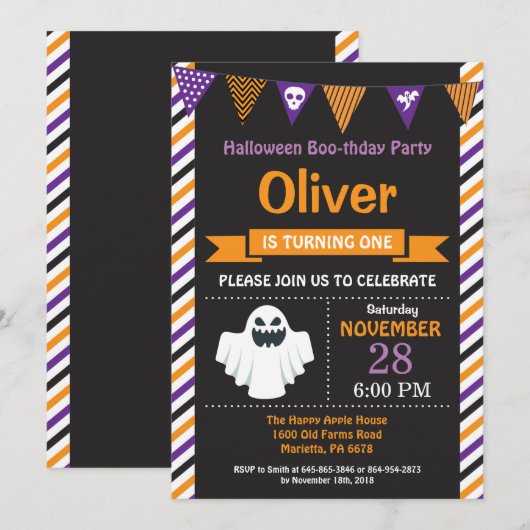 Halloween Birthday Party Invitation Kaart (Voorkant / Achterkant)