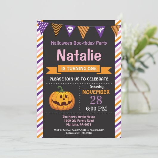Halloween Birthday Party Invitation Kaart (Staand voorkant)