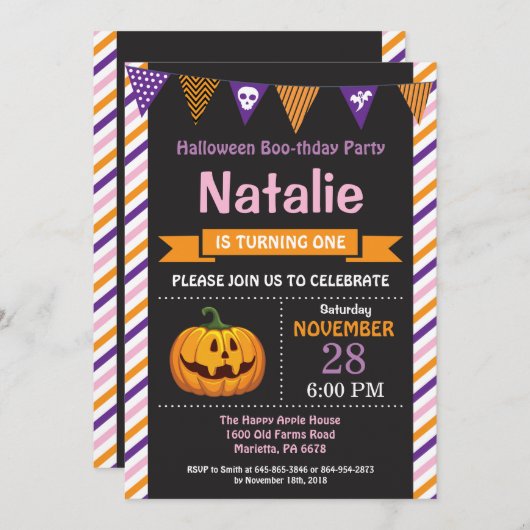 Halloween Birthday Party Invitation Kaart (Voorkant / Achterkant)
