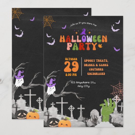Halloween Birthday Party Invitation Kaart (Voorkant / Achterkant)