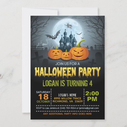 Halloween Birthday Party Invitation Kaart (Voorkant)