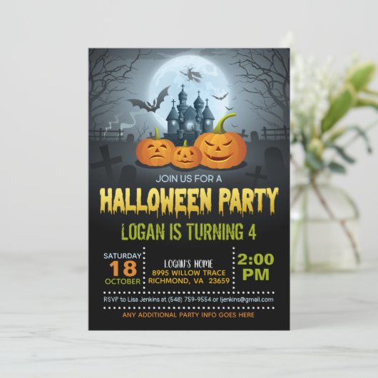 Halloween Birthday Party Invitation Kaart (Staand voorkant)