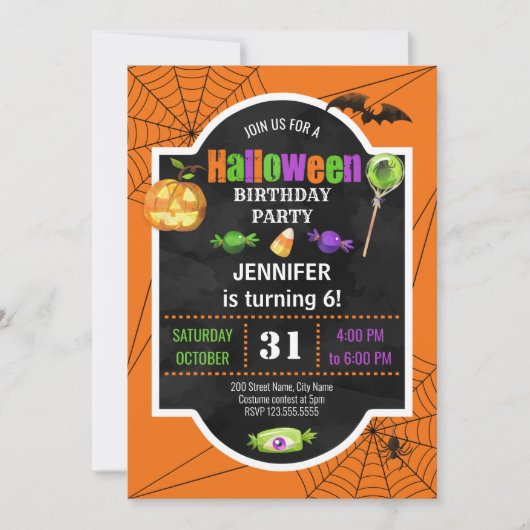 Halloween Birthday Party Invitation Kaart (Voorkant)