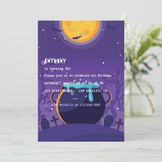 Halloween Birthday Party Invitation Kaart (Staand voorkant)