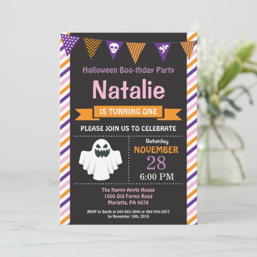 Halloween Birthday Party Invitation Kaart (Staand voorkant)