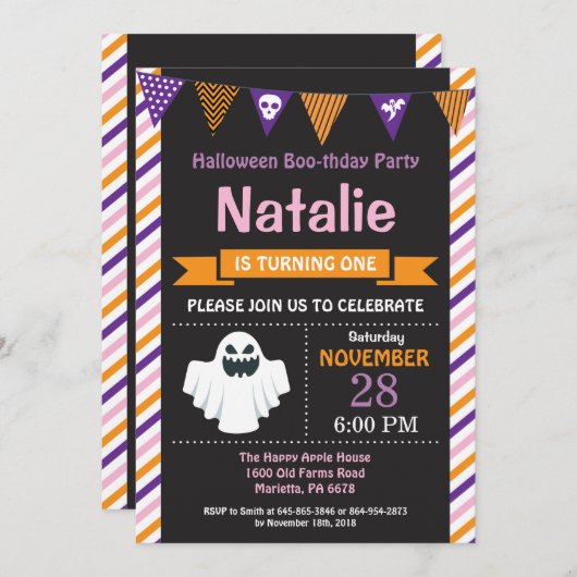 Halloween Birthday Party Invitation Kaart (Voorkant / Achterkant)
