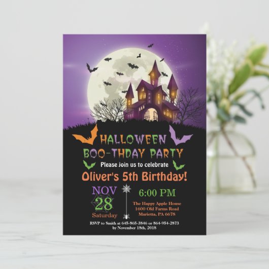 Halloween Birthday Party Invitation Kaart (Staand voorkant)
