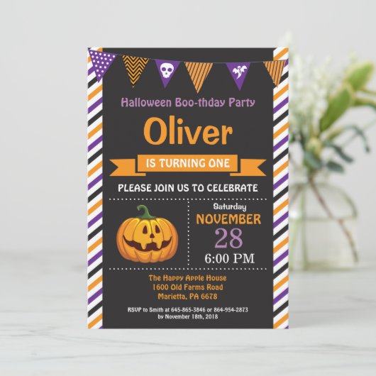 Halloween Birthday Party Invitation Kaart (Staand voorkant)