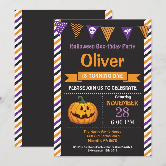 Halloween Birthday Party Invitation Kaart (Voorkant / Achterkant)