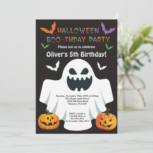 Halloween Birthday Party Invitation Kaart (Staand voorkant)