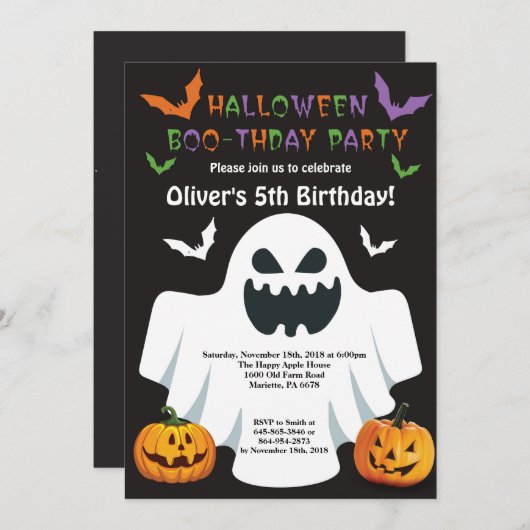 Halloween Birthday Party Invitation Kaart (Voorkant / Achterkant)