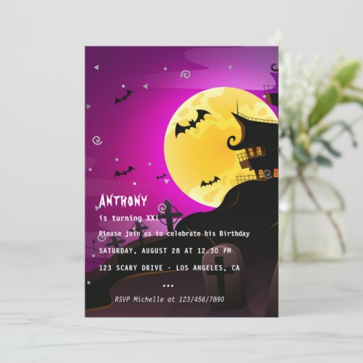 Halloween Birthday Party Invitation Kaart (Staand voorkant)