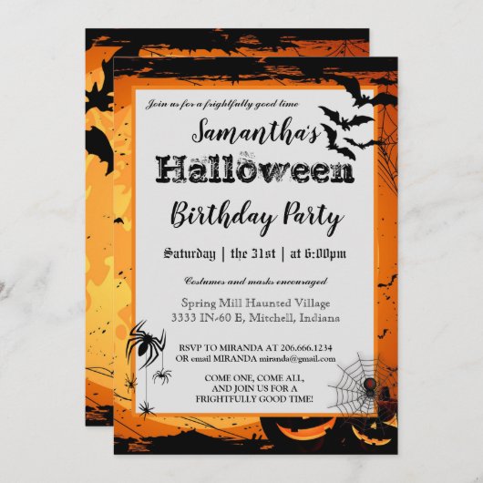 Halloween Birthday Party Invitation Spooky Bats Kaart (Voorkant / Achterkant)