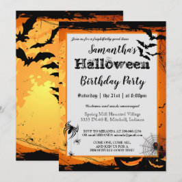 Halloween Birthday Party Invitation Spooky Bats Kaart