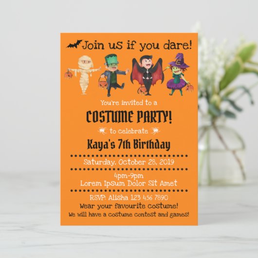 Halloween Birthday Party Invitations Kaart (Staand voorkant)