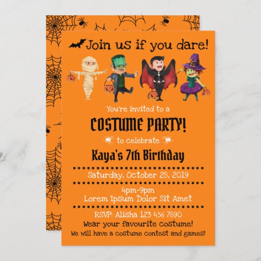 Halloween Birthday Party Invitations Kaart (Voorkant / Achterkant)