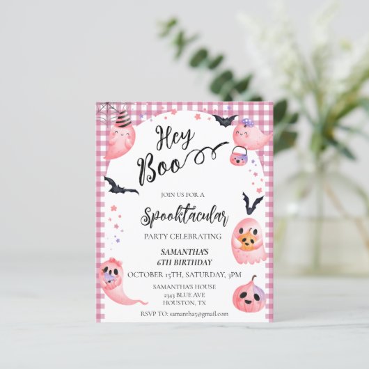 Halloween Birthday Party Kids Hey Boo Pink Ghosts (Staand voorkant)