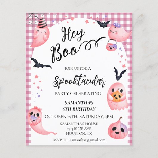 Halloween Birthday Party Kids Hey Boo Pink Ghosts (Voorkant)