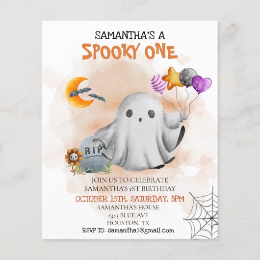 Halloween Birthday Party Kinder Spooky One Ghost (Voorkant)