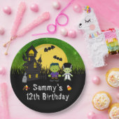 Halloween Birthday Party Monsters Green Papieren Bordje (Feest)