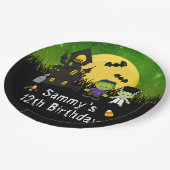 Halloween Birthday Party Monsters Green Papieren Bordje (Gekanteld)