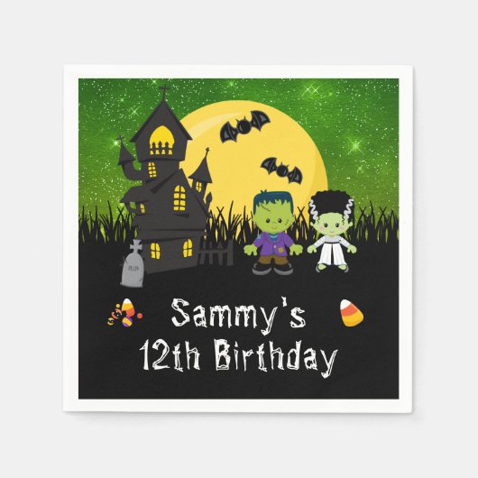 Halloween Birthday Party Monsters Green Servet (Voorkant)