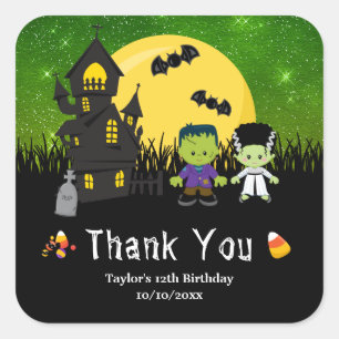 Halloween Birthday Party Monsters Green Vierkante Sticker
