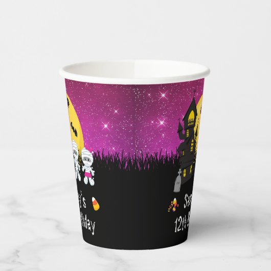 Halloween Birthday Party Mummy Pink Papieren Bekers (Links)