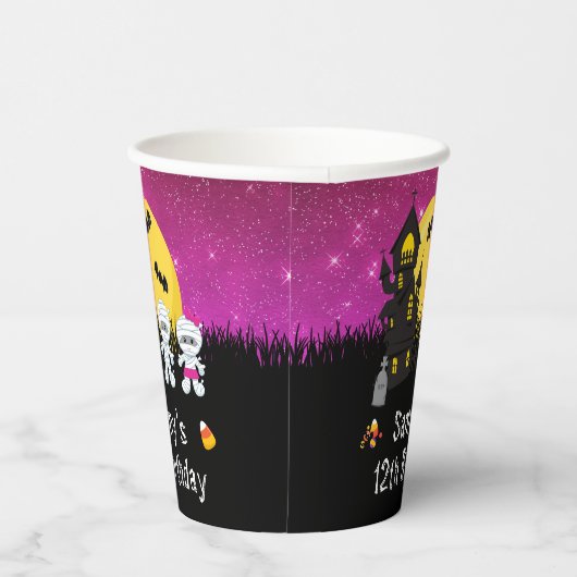 Halloween Birthday Party Mummy Pink Papieren Bekers (Rechts)