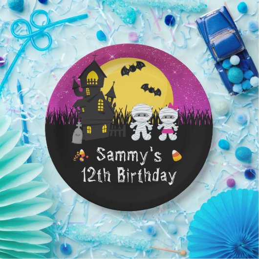 Halloween Birthday Party Mummy Pink Papieren Bordje (Feest)