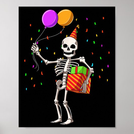 Halloween Birthday Party Outfit Skeleton Birthday Poster (Voorkant)
