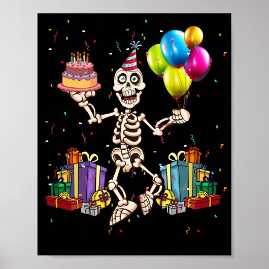 Halloween Birthday Party Outfit Skeleton Birthday Poster (Voorkant)