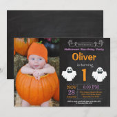 Halloween Birthday Party Photo Invitation Kaart (Voorkant / Achterkant)