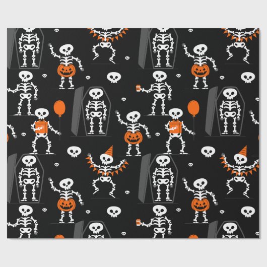 halloween birthday party skeleton coffin skull cadeaupapier (Vlak)