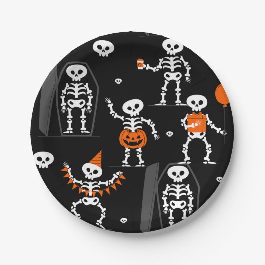 halloween birthday party skeleton coffin skull papieren bordje (Voorkant)