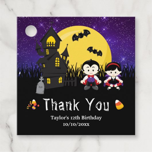 Halloween Birthday Party Vampires Paars Bedankjes Labels (Voorkant)