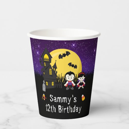 Halloween Birthday Party Vampires Paars Papieren Bekers (Voorkant)