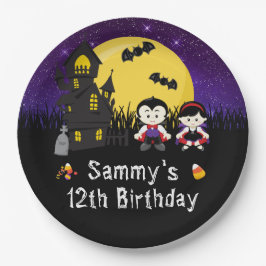 Halloween Birthday Party Vampires Paars Papieren Bordje