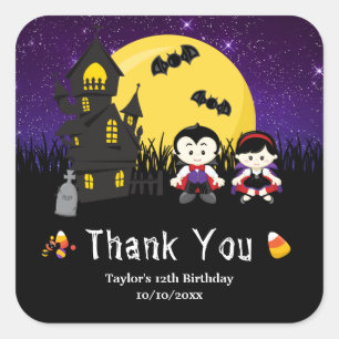 Halloween Birthday Party Vampires Paars Vierkante Sticker