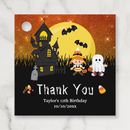 Halloween Birthday Party Witch Ghost Sinaasappel Bedankjes Labels (Voorkant)
