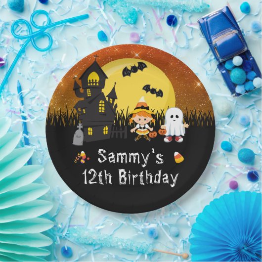 Halloween Birthday Party Witch Ghost Sinaasappel Papieren Bordje (Feest)