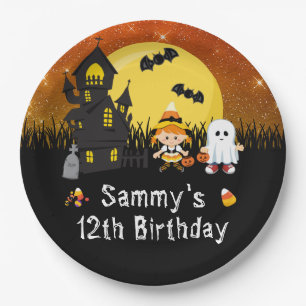 Halloween Birthday Party Witch Ghost Sinaasappel Papieren Bordje