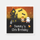 Halloween Birthday Party Witch Ghost Sinaasappel Servet (Voorkant)